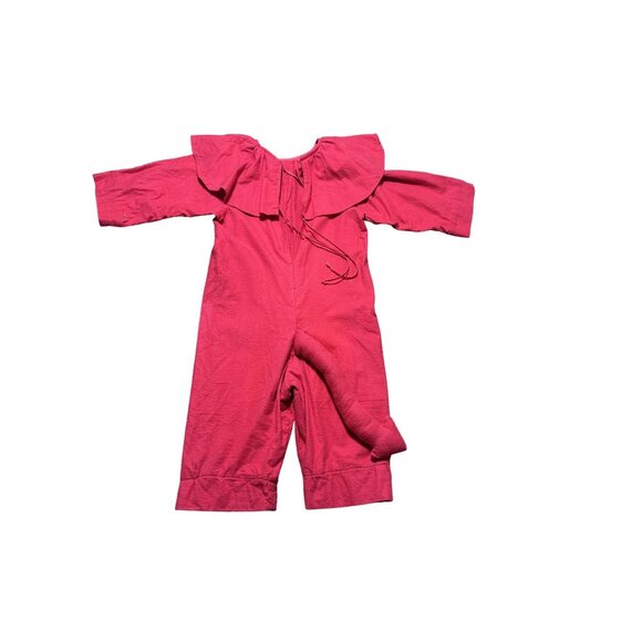 Handmade Youth Halloween Red Devil Costume Romper With Tail & Ruffled Collar M/L - Picture 7 of 7